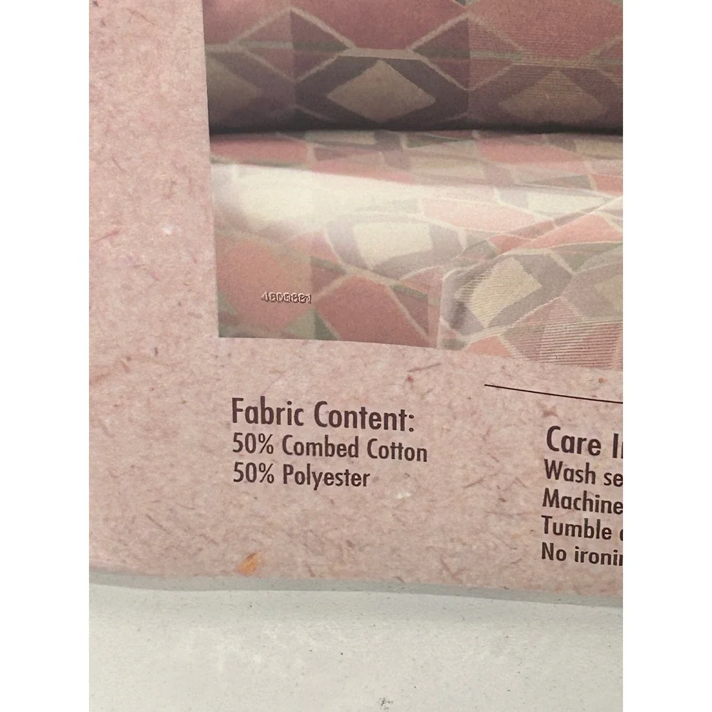 Vintage Caress Full Flat Sheet Geo Pastel Pink Grey 180 TC Percale Mervyns USA